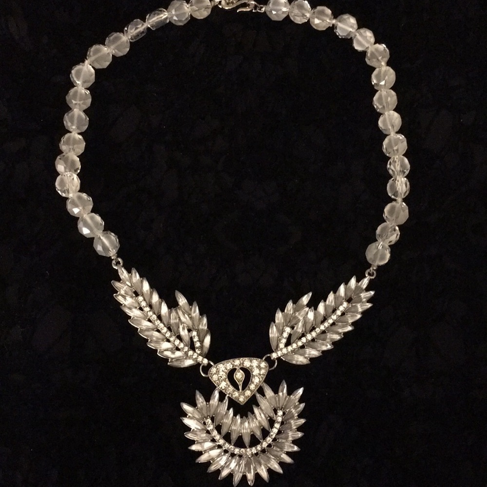 Kenneth Jay Lane Clear Stone Feather Necklace